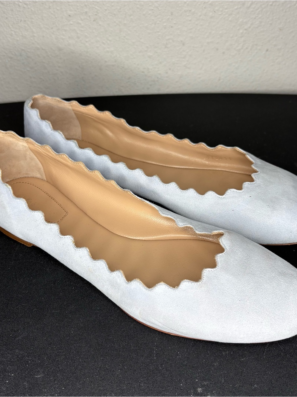 Chloe Ballet Flats Lauren Scalloped Baby Blue Size 40 Suede Leather
